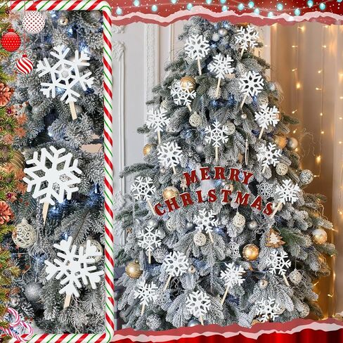 Vicenpal 24 Pcs Snowflakes Decorations Winter Snowflake Picks Wooden Snowflake Decorative Pick Rustic White Snowflake Pick for Floral Arrangements Snowflake Centerpiece for Home Vase Decor Crafts DIY in Kuwait