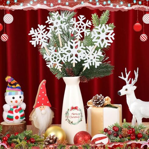 Vicenpal 24 Pcs Snowflakes Decorations Winter Snowflake Picks Wooden Snowflake Decorative Pick Rustic White Snowflake Pick for Floral Arrangements Snowflake Centerpiece for Home Vase Decor Crafts DIY in Kuwait