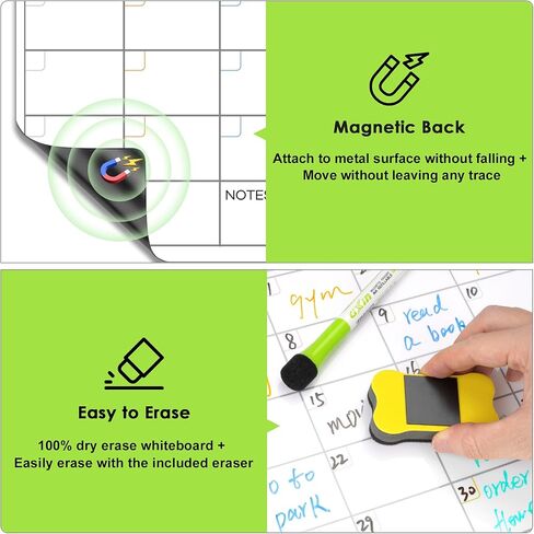 Magnetic Dry Erase Calendar for Refrigerator, Greenery Monthly Calendar Whiteboard Magnetic, Magnetic Planner Board for Fridge with 5 Dry Erase Markers and Large Eraser 17x12 " in Saudi Arabia