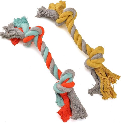 Luckitty 2 Pack 15.7 بوصة ألعاب حبل الكلاب لمضغات عدوانية كبيرة ، ألعاب مضغ الكلاب غير القابلة للتدمير ، تنظيف الأسنان ، البرتقالي الأصفر in Kuwait