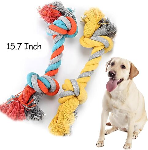 Luckitty 2 Pack 15.7 بوصة ألعاب حبل الكلاب لمضغات عدوانية كبيرة ، ألعاب مضغ الكلاب غير القابلة للتدمير ، تنظيف الأسنان ، البرتقالي الأصفر in Kuwait