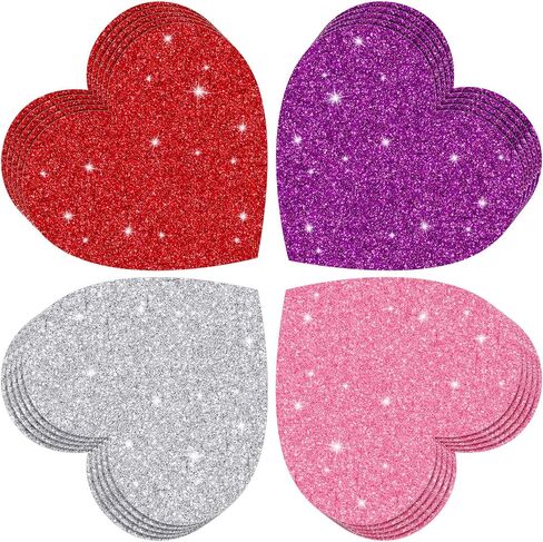 Whaline 48pcs Day Valentine Day Paper Cetouts Glitter Love Shape Lape Muts Red Purple Pink Silver Bulletin Decoration مع 100pcs Glue Point in Saudi Arabia