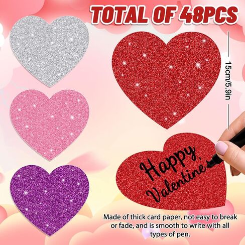 Whaline 48pcs Day Valentine Day Paper Cetouts Glitter Love Shape Lape Muts Red Purple Pink Silver Bulletin Decoration مع 100pcs Glue Point in Saudi Arabia
