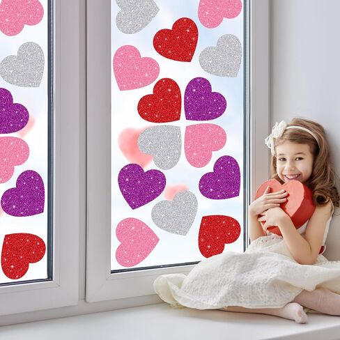 Whaline 48pcs Day Valentine Day Paper Cetouts Glitter Love Shape Lape Muts Red Purple Pink Silver Bulletin Decoration مع 100pcs Glue Point in Saudi Arabia