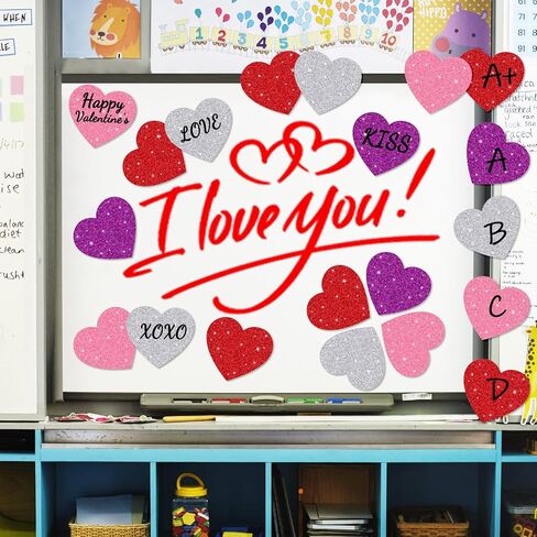 Whaline 48pcs Day Valentine Day Paper Cetouts Glitter Love Shape Lape Muts Red Purple Pink Silver Bulletin Decoration مع 100pcs Glue Point in Saudi Arabia