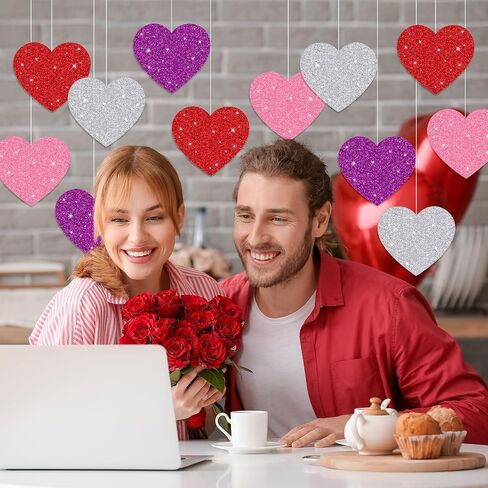 Whaline 48pcs Day Valentine Day Paper Cetouts Glitter Love Shape Lape Muts Red Purple Pink Silver Bulletin Decoration مع 100pcs Glue Point in Saudi Arabia