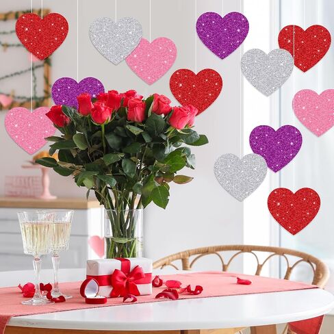 Whaline 48pcs Day Valentine Day Paper Cetouts Glitter Love Shape Lape Muts Red Purple Pink Silver Bulletin Decoration مع 100pcs Glue Point in Saudi Arabia