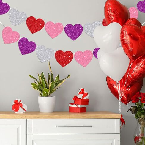 Whaline 48pcs Day Valentine Day Paper Cetouts Glitter Love Shape Lape Muts Red Purple Pink Silver Bulletin Decoration مع 100pcs Glue Point in Saudi Arabia