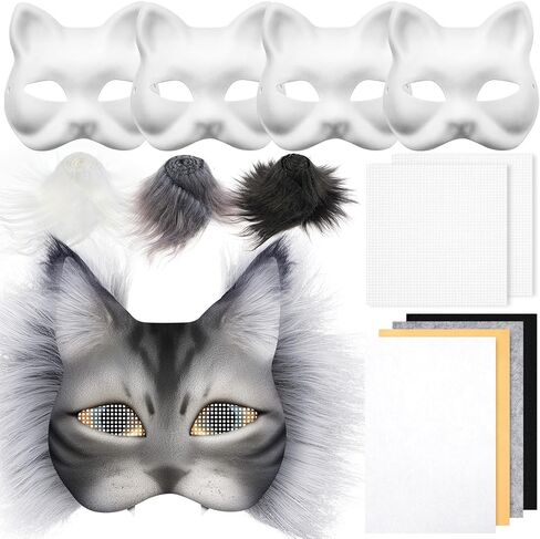DIY Therian Mask Kit Blank Cat Mask with Felt Fabric Sheet Plush Faux Fur Eye Mesh for Therian Gear Therian Stuff in Kuwait