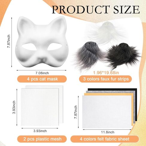 DIY Therian Mask Kit Blank Cat Mask with Felt Fabric Sheet Plush Faux Fur Eye Mesh for Therian Gear Therian Stuff in Kuwait