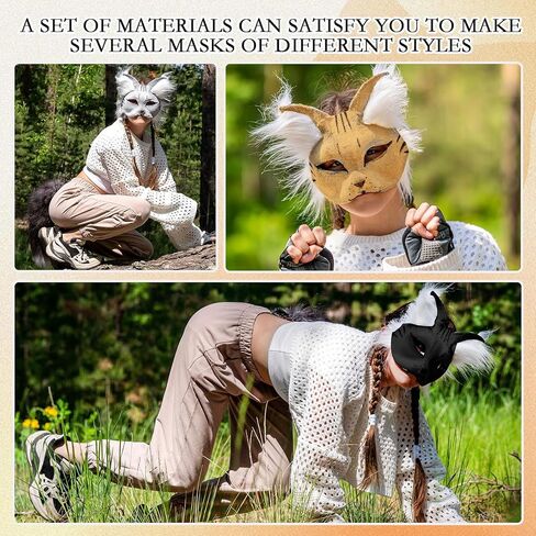 DIY Therian Mask Kit Blank Cat Mask with Felt Fabric Sheet Plush Faux Fur Eye Mesh for Therian Gear Therian Stuff in Kuwait