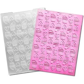 Arbuya Cupcakes Plastic Embossing Folders for Card Making Heart Valentine's Day Embossing Folder for Scrapbooking Pages Paper Crafting Clay Decoration
