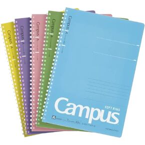 KOKUYO Spiral Lined Notebook, 5 Pack 10'' x 7'' Pastel Journal B5 Campus Soft Ring Notebooks with Dot 7 mm Ruled, 40 Sheets, 1 Subject Notebook, Note Taking for School. Japan Import (SU-S111AT)