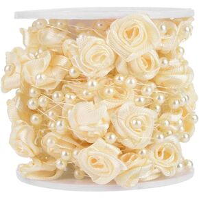 10m/roll 3mm Rose Artificial Pearl Wire Beads Garland String DIY Wedding Decoration,Faux Crystal Beaded (Beige)