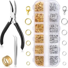 1200Pcs Silver and Gold Jump Rings with Pliers - Jewelry Making and Necklace Repair Supplies