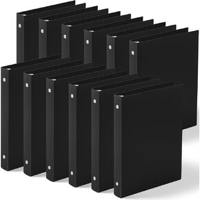 Henoyso 12 Pcs 1 Inch Mini 3 Ring Binder, Fits 5.5" x 8.5" Paper, Three Round Rings Plastic Mini Binders for School, Office Use, Recipe Binder, Photo Album Pages(Black)