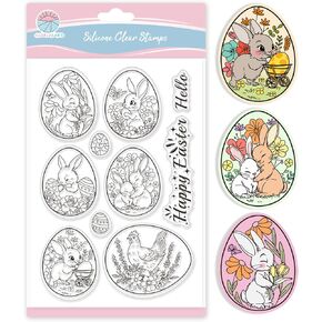 GLOBLELAND Easter Eggs Clear Stamps for Card Making Easter Bunny Silicone Clear Stamps Greetings Happy Easter Hello Transparent Stamps Seal for DIY Scrapbooking Embossing Photo Album Decor