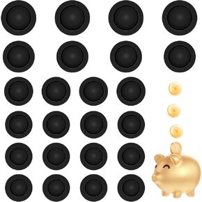24pcs سدادة بنك الخنزير ، 6 أحجام مستديرة الختم سدادة البنك الخنزير سدادات مطاطية المقابس المطاطية للثقوب مربع لتوفير الأموال بنك العملة المعدنية (أسود)