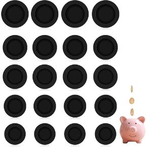 20 Pcs Rubber Saving Box Plug, Piggy Bank Stoppers Rubber Plugs Replacement Piggy Bank Plugs Round Piggy Bank Stopper for Coin Bank Saving Box, 5 Sizes(Black)