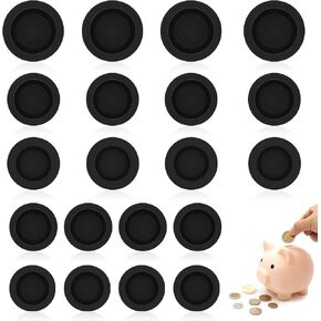 Piggy Bank Plug, 20PCS Rubber Saving Box Plug Piggy Bank Stopper Saving Box Plugs Black Piggy Bank Hole Sealing Plug Round Piggy Bank Plug Replacement for Coin Bank Money Saving Box (5 Sizes)