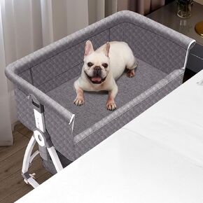 Bedside Dog Bed,Dog Bunk Bed,Dog Bassinet Bedside Sleeper,Raised Pet Bunk Bed,Dog Bed Attachment to Human Bed,Bed Extender for Dogs,Bedside Pet Lounger (Gray)
