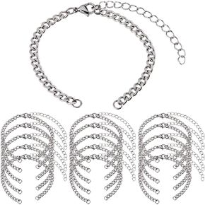 SUNNYCLUE 1 Box 16Pcs Stainless Steel Bracelet Chains Adjustable Slider Chain Bracelets Bulk with Lobster Clasp Metal Silver Bracelet Extension Chains for Jewelry Making Chains DIY Women Men Crafts