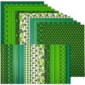 12 Sheets Heat Transfer Vinyl St. Patrick's Day Easter Iron on Vinyl Glitter Plaid Vinyl Green Clover Egg Bunny Print Pattern HTV T-Shirt Bag Cloth, 12 x 10 Inch (Shamrock Style)