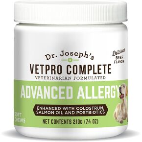 VetPro Advanced Allergy and Itch Support for Dogs - Supports Seasonal Allergies, Itchy Skin, & Immunity - Enhanced with Salmon Oil, Probiotics & Colostrum for Allergies, Immune Support, & Gut Health
