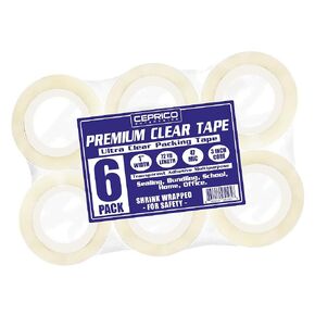 Premium Transparent Clear Tape - Strong Adhesive Multi-Purpose Tape for Gift Wrapping, Office, School, Sealing, Bundling, Crafts & Home - 6 Rolls of Invisible Tape Fits 3" Dispenser - 1 Inch X 72 Yard