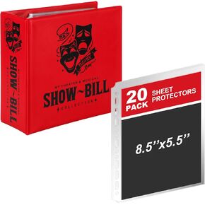 RELITHICK BROADWAY PLAYBILL BINDER SHOW-BILL D-Ring Binder for Broadway and Theater Show Bills ، ويأتي مع 20 حماة ورقة 5.5 × 8.5 مسرح للاحتفاظ بجميع مجموعات المسرح الخاصة بك