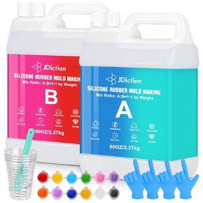 JDiction Silicone Mold Making Kit, 160OZ Super Elastic Liquid Silicone for Mold Making with Pigment Paste, Fast Cure Flex Silicone Rubber for Casting Resin Molds and Detail Molds(10A)