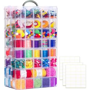 QUEFE 8-Tier Stackable Storage Container Box with 80 Compartments, Plastic Craft Organizers and Storage Containers for Arts, Organizing Washi Tape, Embroidery, Threads Bobbins, Kids Toy
