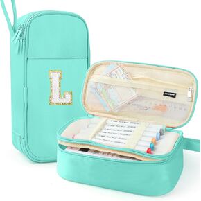 Large Pencil Case,Big Capacity Pencil Pouch,Personalized Initial Pencil Bag with smooth zipper,Multiple Pockets,Cute Aesthetic Stationery Pen Case Bag for Teen Girls College (Pink, A)
