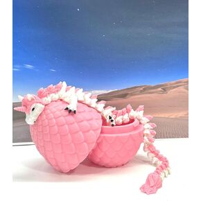 Unicorn Dragon with Dragon Egg, Full Articulated Dragon, 12" White and Pink Unicorn Dragon, 3D Printed Executive Desk Toys,Fidget Toys for Autism/ADHD D061-PE