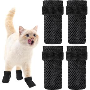 Cat Claw Covers, 4 Packs Cat Mittens to Prevent Scratching Black Anti Scratch Cat Boots Breathable Mesh Cat Paw Covers Adjustable Cat Claw Protectors Socks for Indoor Cats Pet Bathing Cutting Nails, L
