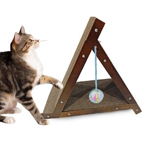 Triangle Cat Scratcher with Interactive Ball - Durable Cat Scratching Board, Suitable for All Cats, 17.3" 3-Sided Cat Scratch Pad