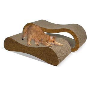 2 in 1 Cat Scratcher Lounge, Premium Cat Scratching Board, Cat Scratcher Set, Scratch-Resistant Cat Scratching Post Large (27.5L X 9H in.) and Small (24.5L X 6H in.), Corrugated Cardboard