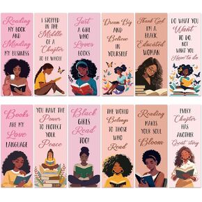 Laffact 120Pcs Book Tracker Bookmarks, Black Girls Themed Paper Bookmarks Bulk, 6.1"×2.4" Double-Sided Reading Page Marker, Black Woman Bookish Gifts for Book Lover School Library Supplies Accessories