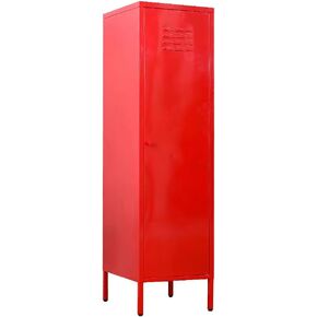 Single Door Metal Locker Accent Cabinet,Kids Wardrobe Dress up Cabinet with 2 Adjustable Shelves for Home Storage (Red)