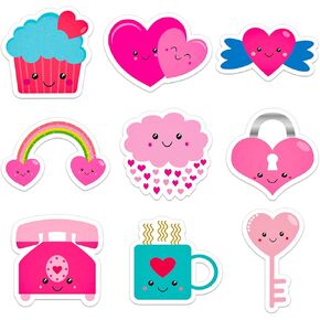FLYAB 207Pcs Valentines Stickers for Kids, Cute Smile Face Heart Cupcake Key Stickers, Valentine Labels Stickers for Envelope Seals Card Boxes Valentine Gift Wrap Party Favor Scrapbooking Supplies
