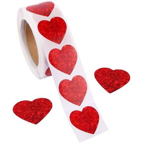1 inch Wide Heart Stickers Valentine's Love Decorative Label Stickers Valentine's Day Decorations Accessories, 500 Pieces （1 Roll）