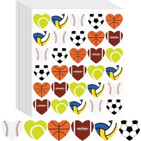 Sports Stickers for Kids, 720 Pcs Valentines Stickers Heart Football Basketball Stickers Envelope Sealing Shirt Water Bottle Stickers for Sports Event Decorations Boys Girls Valentines Gifts