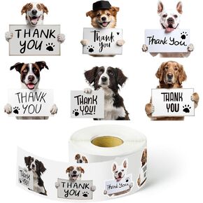 600Pcs Dog Thank You Stickers Roll Cute Puppy Adhesive Labels Tags for Supporting My Small Business Envelope Seals Packing Wrapping DIY Crafts Decor Pet Store Hospital Greeting Cards Party Favors Gift