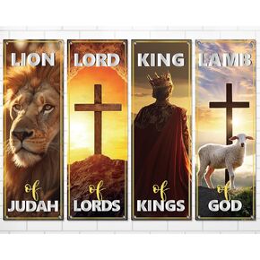 4Pcs Church Banners for Sanctuary Wall Worship Christian Banner Welcome Religious Hanging Backdrop with Scripture Inspirational Religious Praise Hanging Porch Sign for Church Sunday School Decor