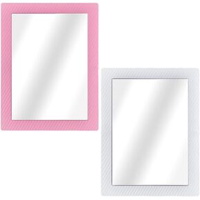 2Pcs Magnetic Locker Mirrors Pink White Real Glass Small Mirror with Magnetic Backing for School Refrigerator Bathroom Office Cabinet Workshop Toolbox