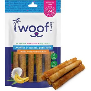 Coconut & Banana Pork Rolls - Healthy Natural Pork Dog Treats - Rawhide Free Dog Chews - Long Lasting No Hide Dog Chews for Small Medium Large Dogs - Raw Hide Free Dog Chew Roll (1 Pack)