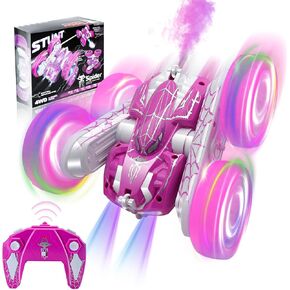 Remote Control Car with Spray Effect & LED Cool Lights, 360°Double-Sided 2.4GHz 4WD All Terrain Off Road Spider RC Car for Kids Toys, RC Stunt Car Toys, Electric Racing Car for 4+ Boys Girls (Pink)