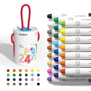 MiDeer Twistable Crayons for Toddlers, 24 Colors Washable Jumbo Crayons, Ultra-Silky Crayons with Colorful Crayon Bucket for Toddler 1-3, Easy to Hold Safe Art Supplies for Kids
