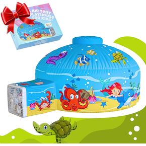 Skywin Air Tent Fort Large Ocean مع Playhouse Floor For Kids - يقوم الأطفال القابلون للنفخ بإعداد ومتاجر في ثوانٍ (لم يتم تضمين المروحة)