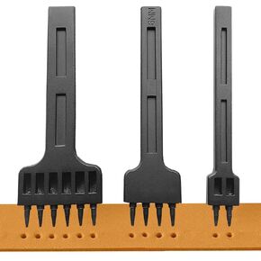 Leather Prong Punch Tool 3Pcs 6mm Leather Row Round Hole Punch Tools 2/4/6 Prong Tooth Lacing Stitching Chisel Set for DIY Leathercraft Punching